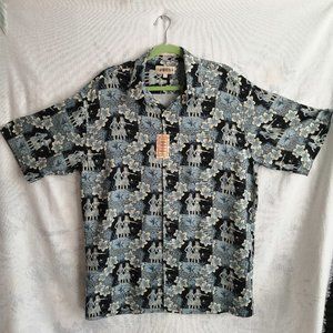 Vintage Campia Moda Hawaiian Shirt Mens Blue Hulu Girls Aloha Rayon Size Large